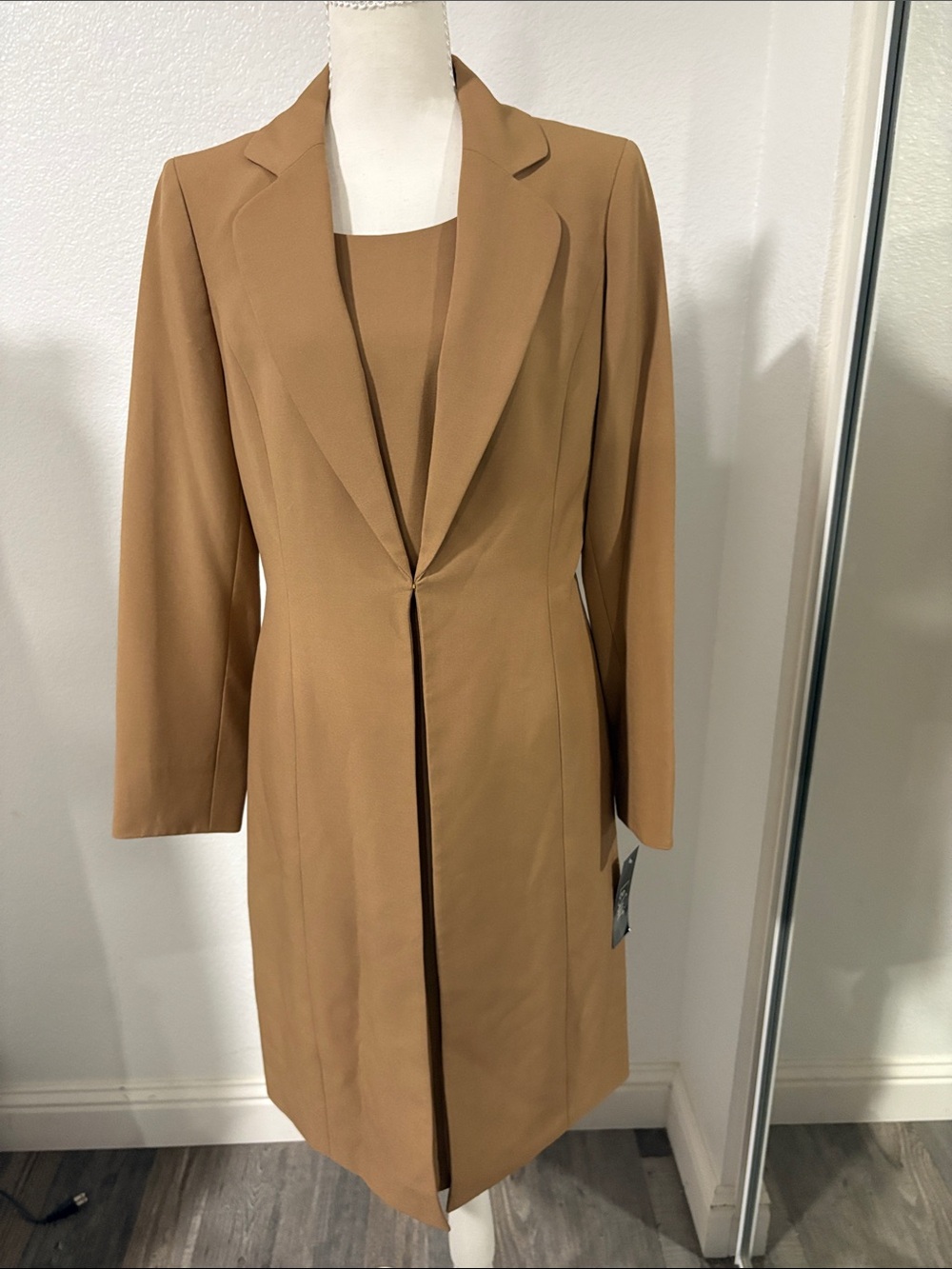 Le Suit 2 pc Tan Long Tailored Trench Coat Dress